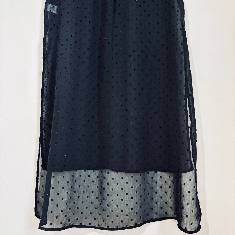Elle black sheer button up high low short sleeve relaxed long shirt duster Small